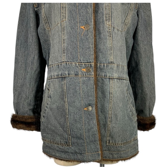 Vintage Marvin Richards Denim Faux Fur Lined Jacket Size Large - Picture 6 of 12